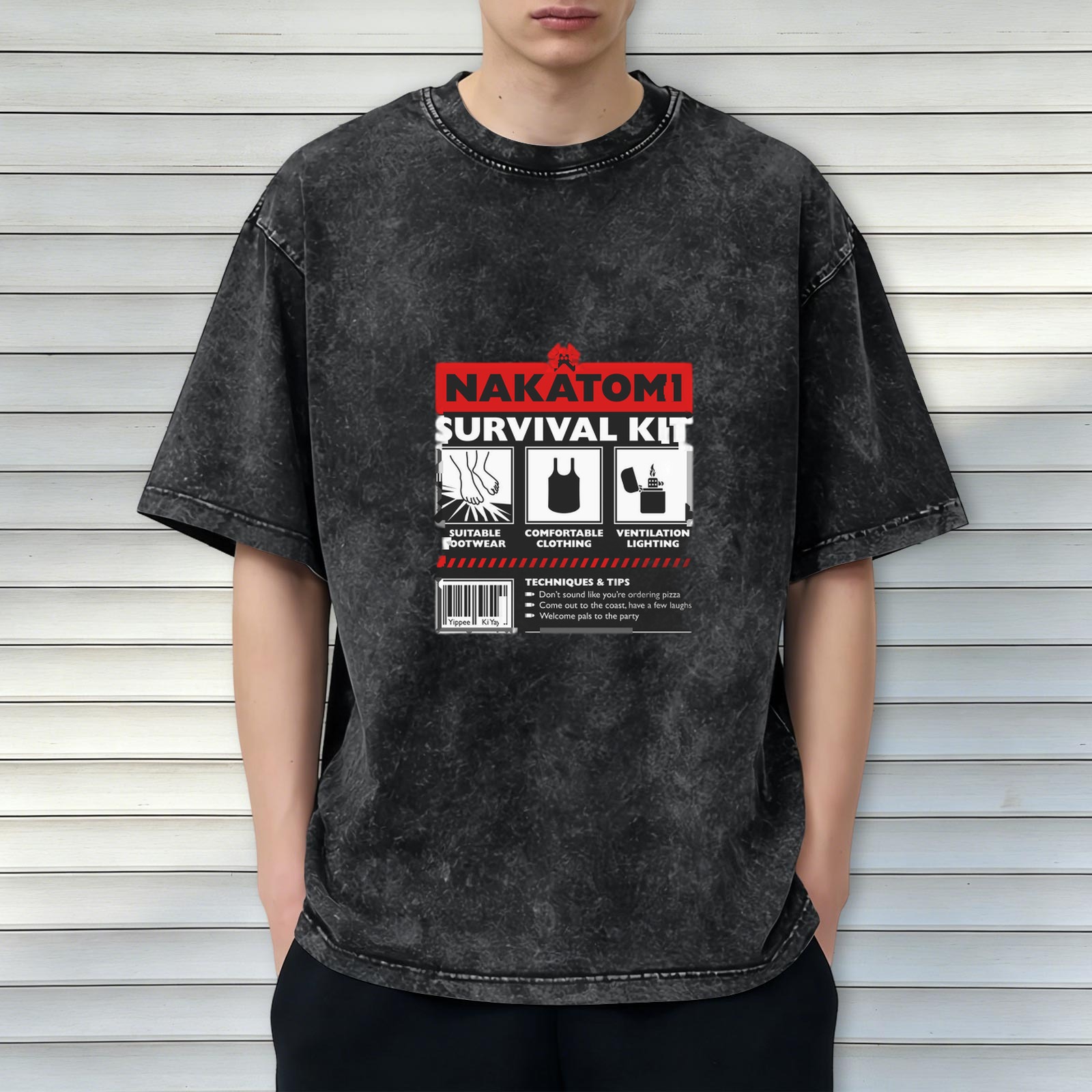 Nakatomi Survival Kit Graphic Acid Wash T-Shirt