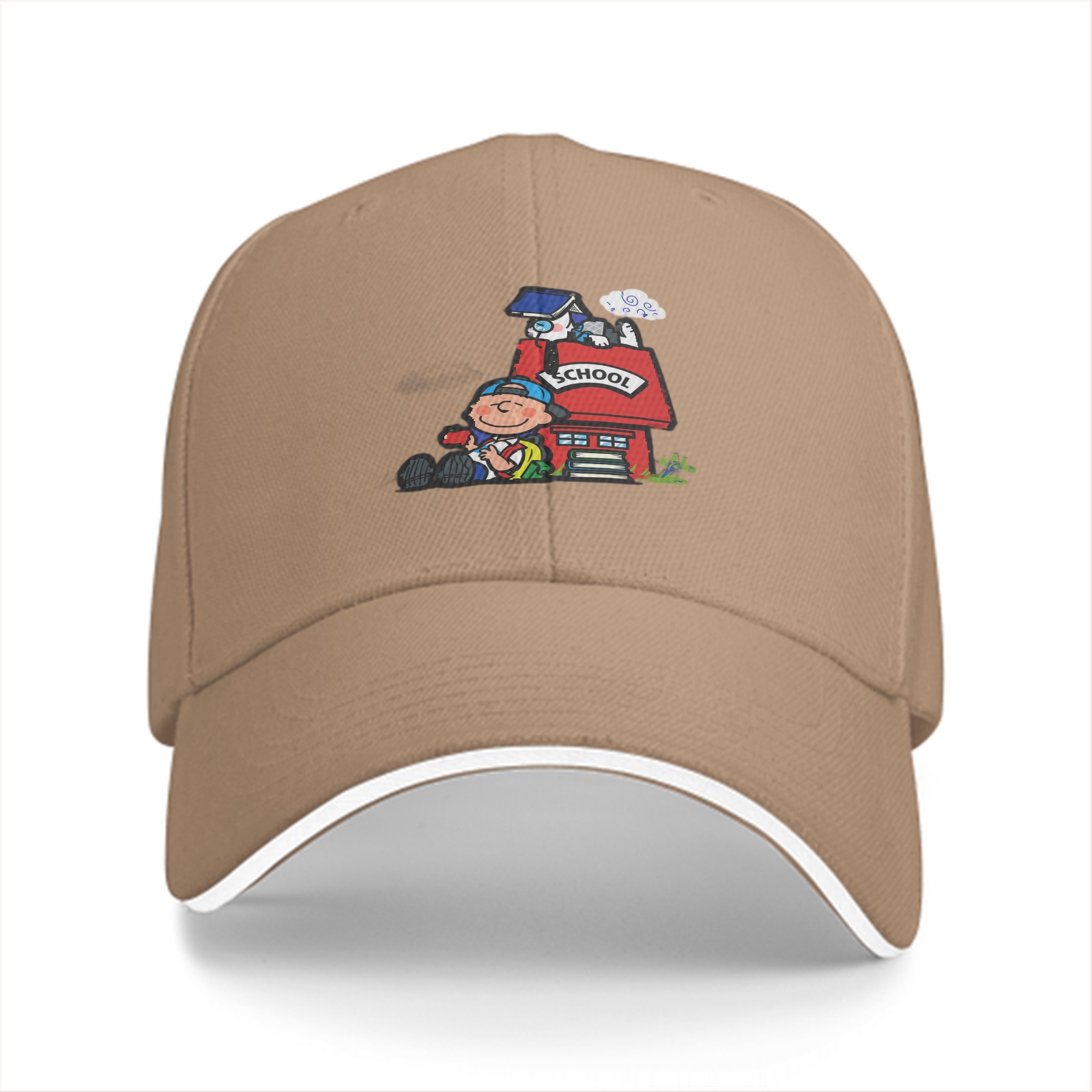 Black Baseball Cap With School Themed Cartoon Print