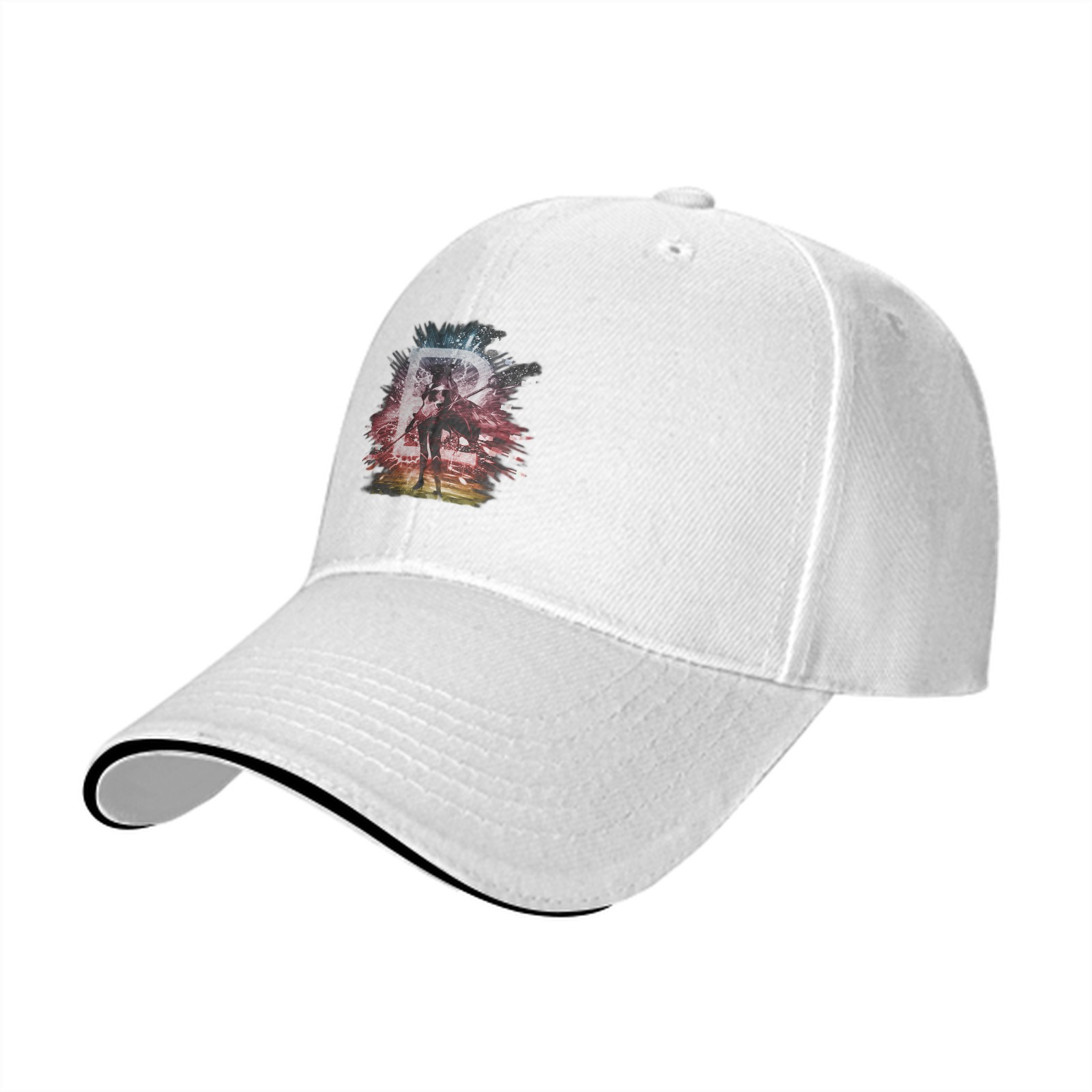 Black Baseball Cap With Abstract Warrior Graphic Print