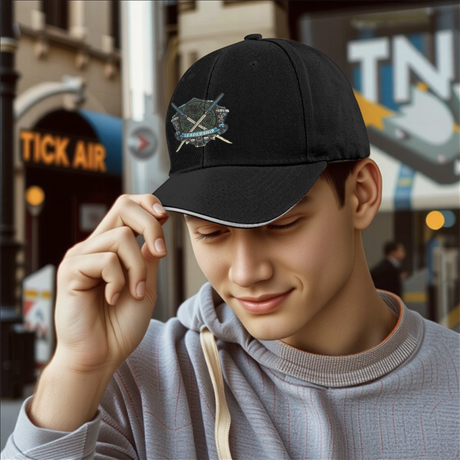 Black Baseball Cap With Crossed Swords Leadership Emblem