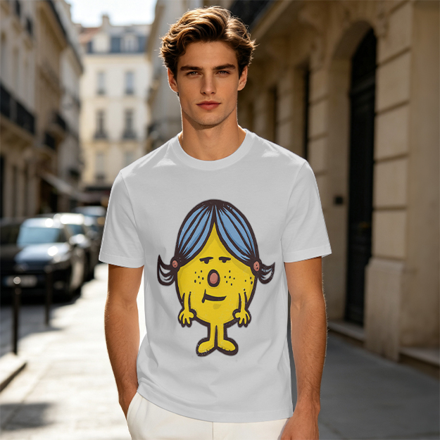 Olive Green T-Shirt With Grumpy Yellow Cartoon Girl Print