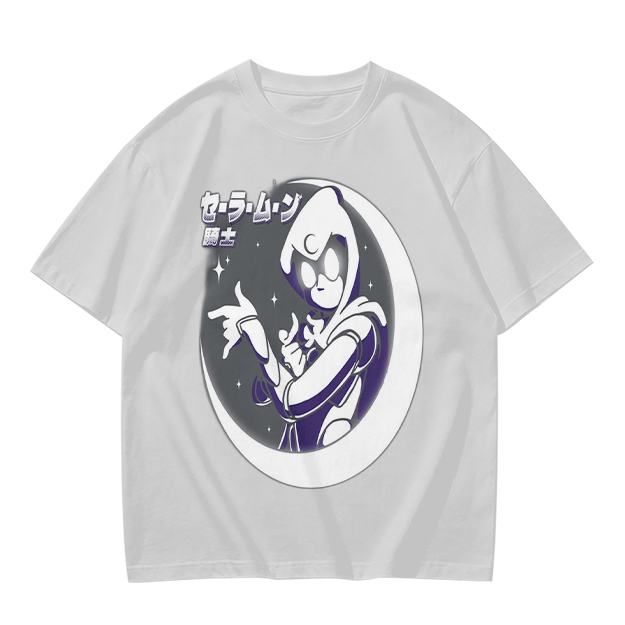 Olive T-shirt with Moon Warrior Anime Graphic Print