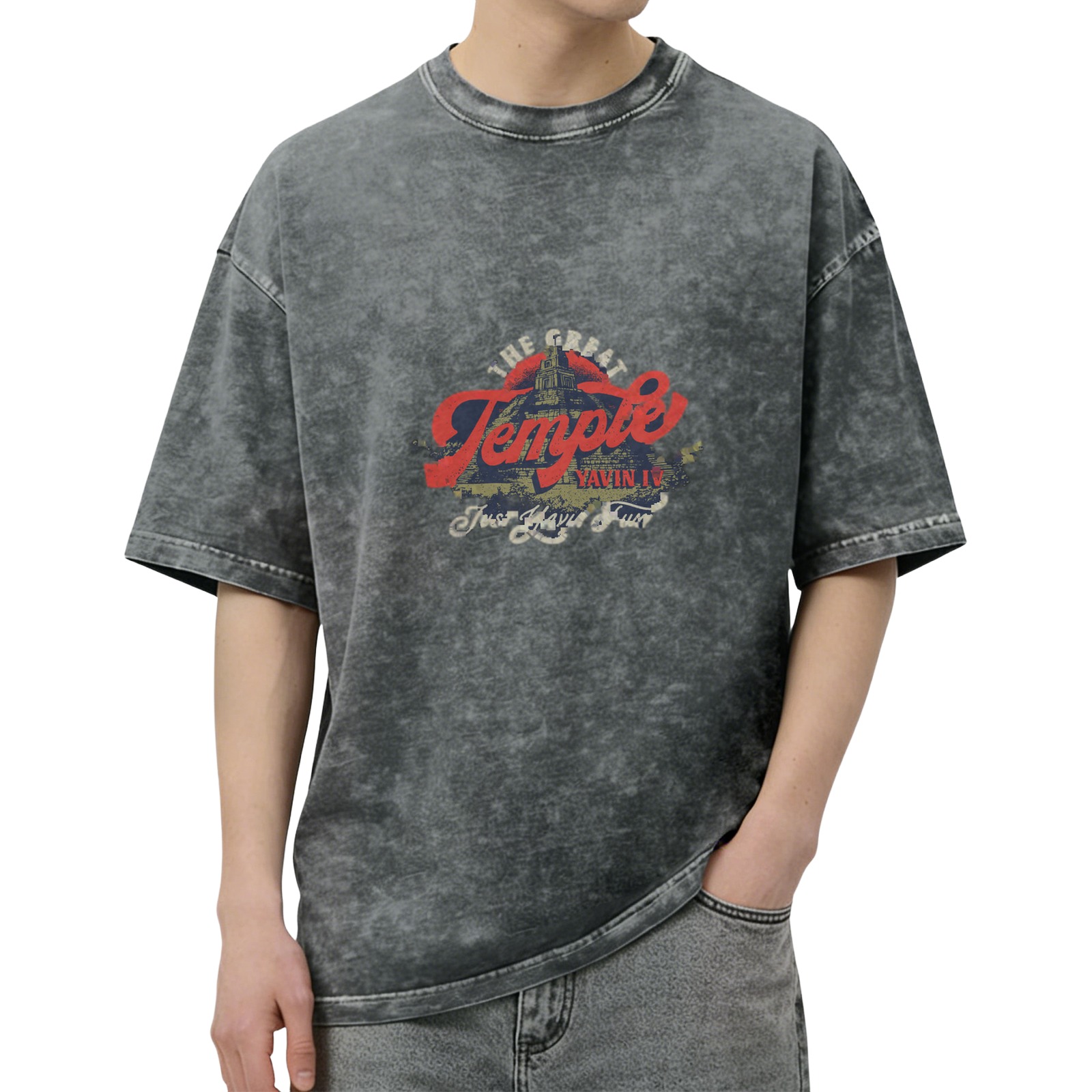 Washed Black Graphic T-Shirt With The Great Temple Yavin IV Print