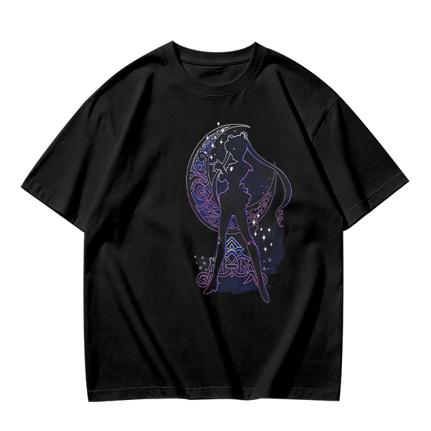 Olive T-Shirt With Celestial Moon Girl Silhouette Graphic