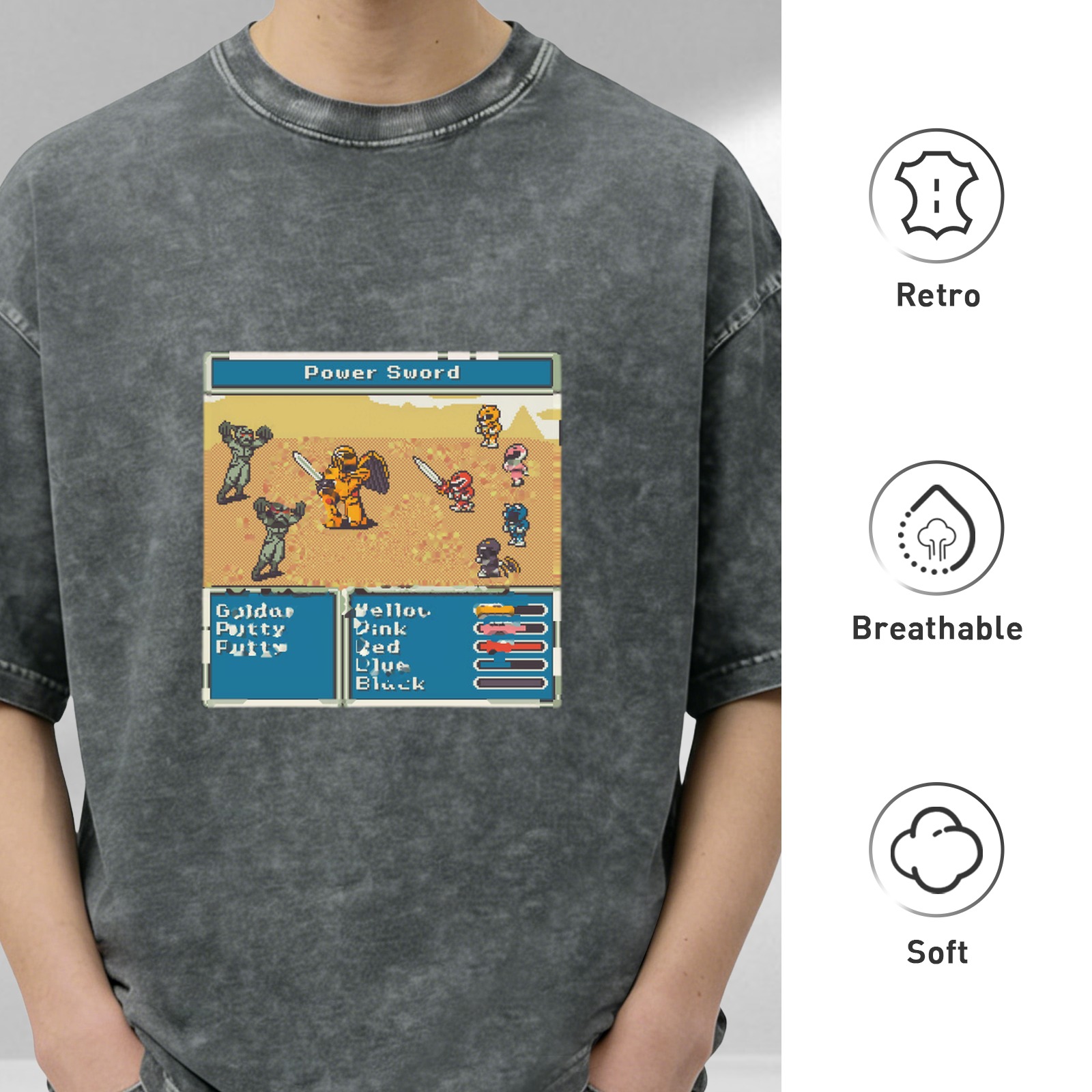 Vintage Power Rangers 8-bit Video Game Graphic T-Shirt