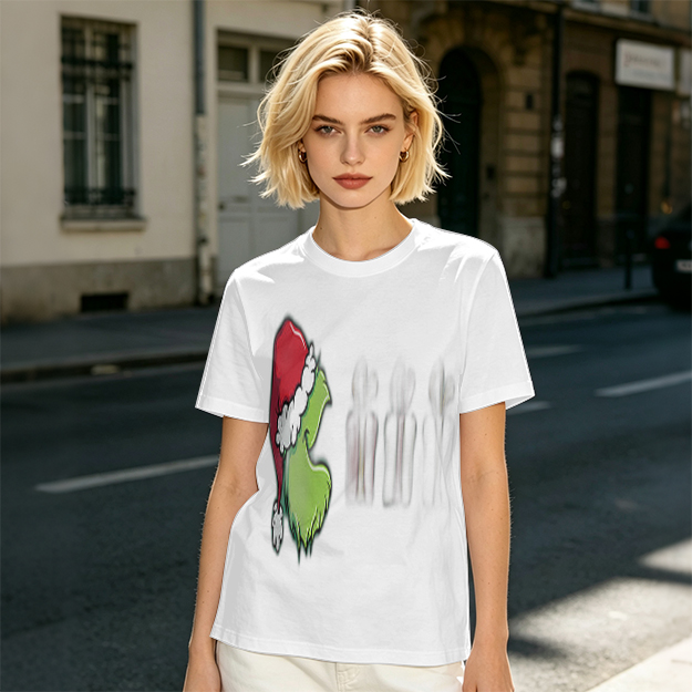 Olive Green Grinch Christmas Graphic Short Sleeve T-Shirt