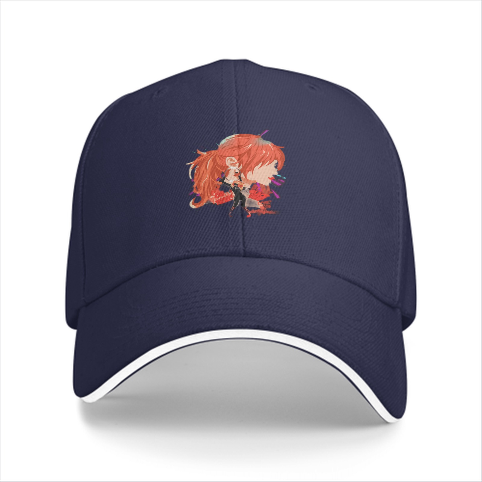 Black Baseball Cap with Anime Red-Haired Character Print
