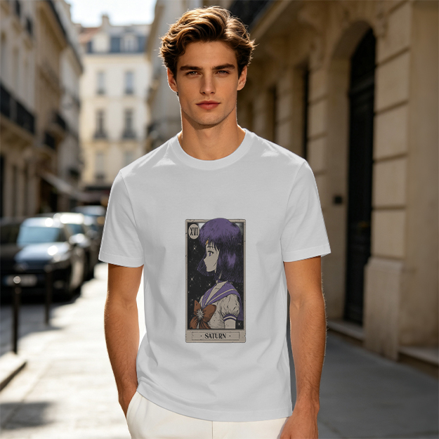 Olive T-Shirt with Sailor Saturn Anime Tarot Print