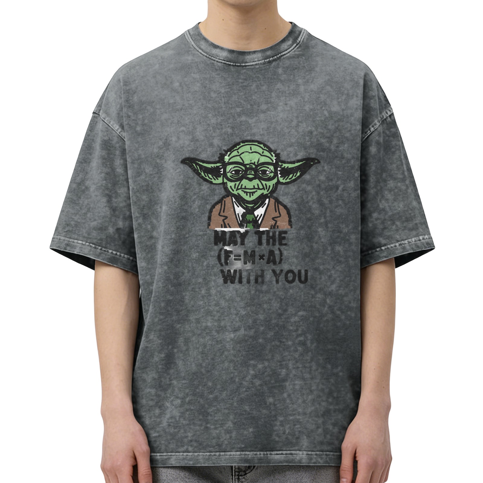 Star Wars Yoda Graphic Print Acid Wash Short Sleeve T-Shirt for Men