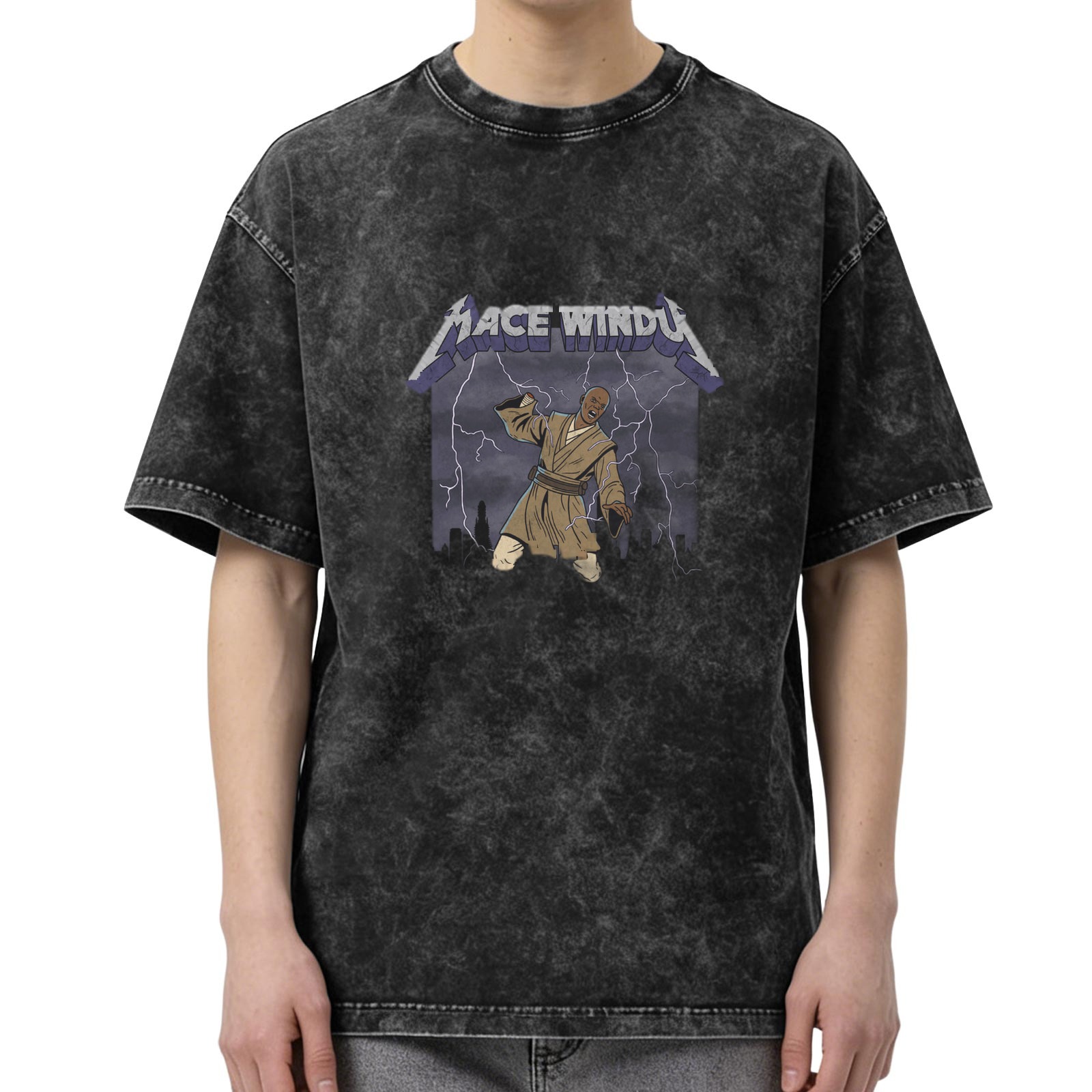 Mace Windu Lightning Graphic Acid Wash T-Shirt