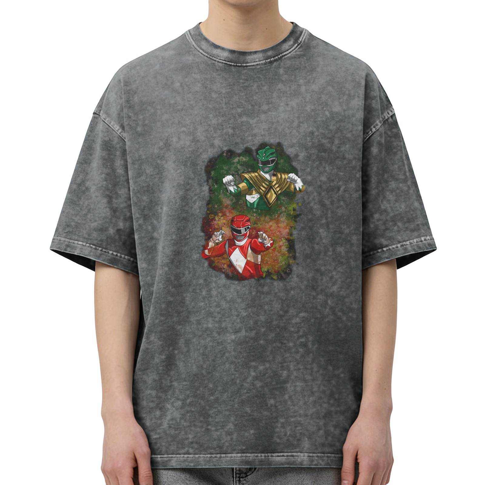 Power Rangers Red and Green Vintage Wash Graphic T-Shirt