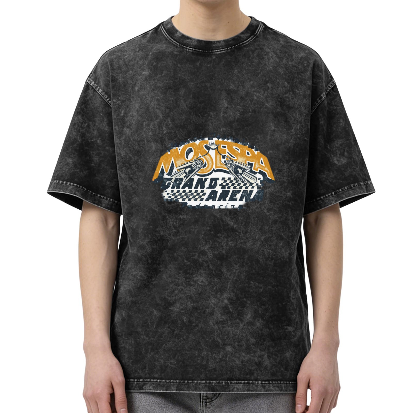 Washed Black Graphic T-Shirt With Grand Arena Motorsport Print
