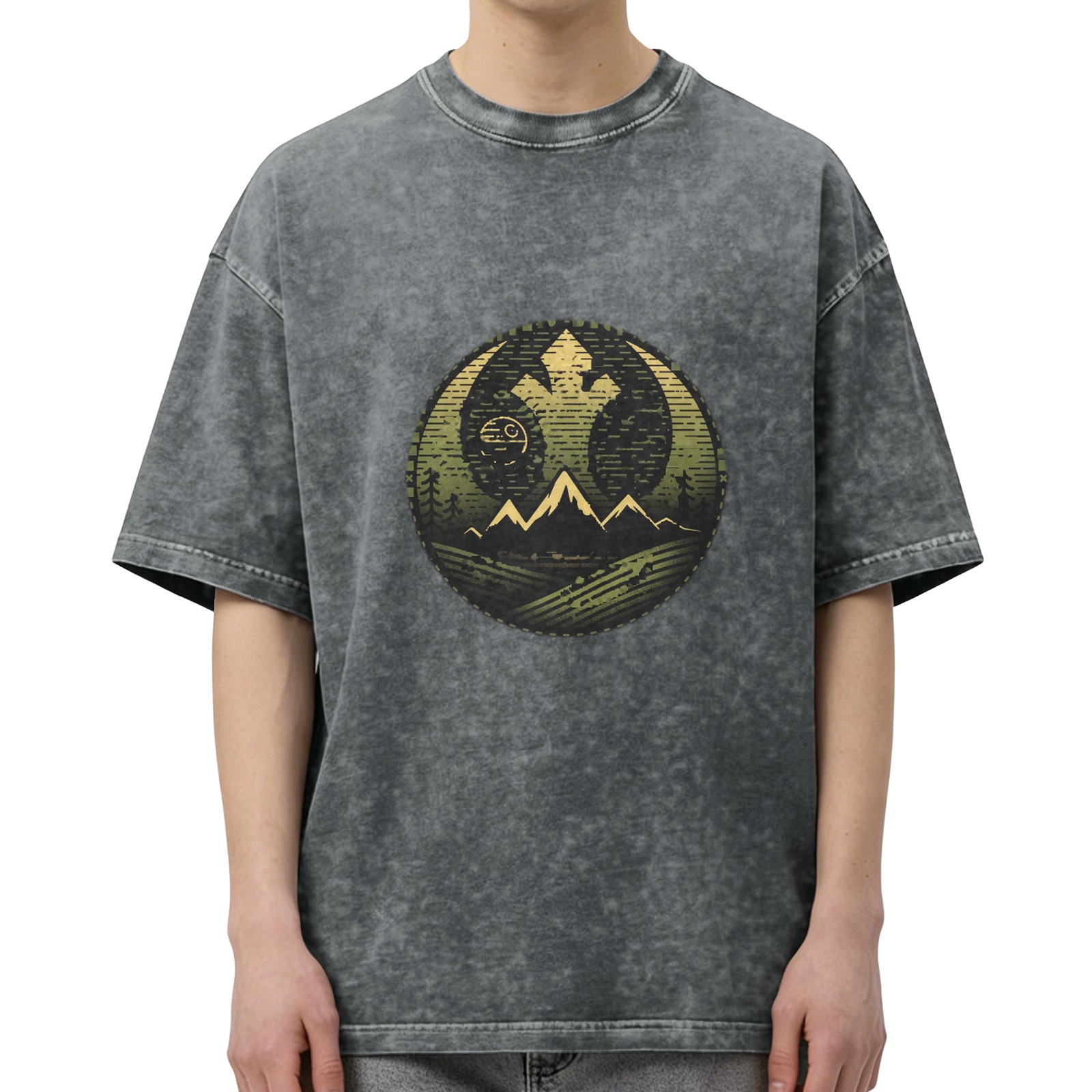 Star Wars Yin Yang Rebel Empire Mountain Graphic Acid Wash Oversized T-Shirt