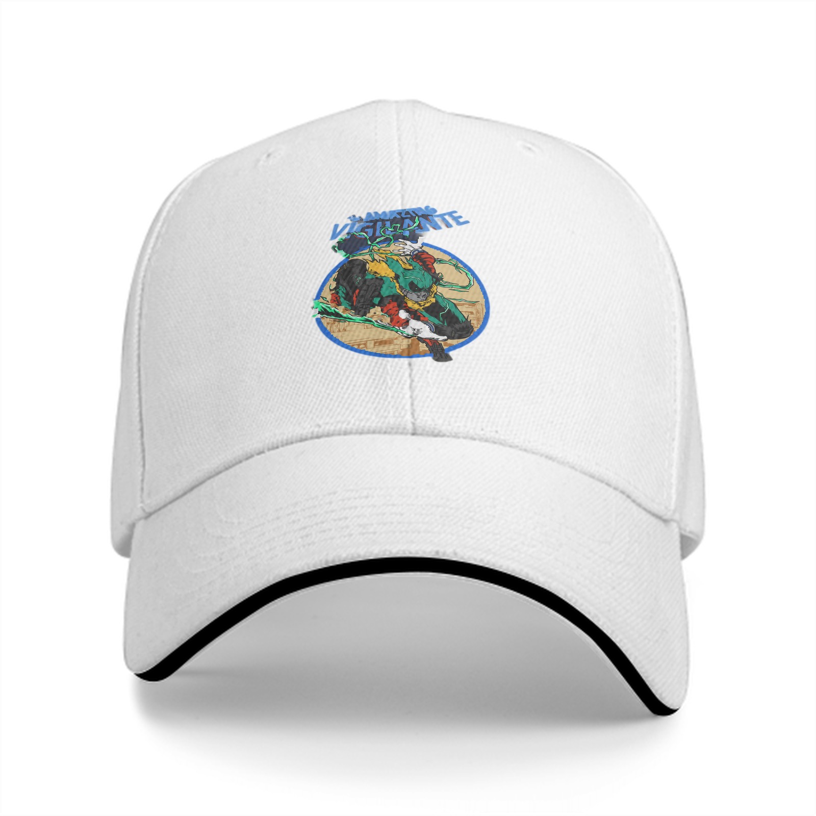 Black baseball cap with vigilante graphic print