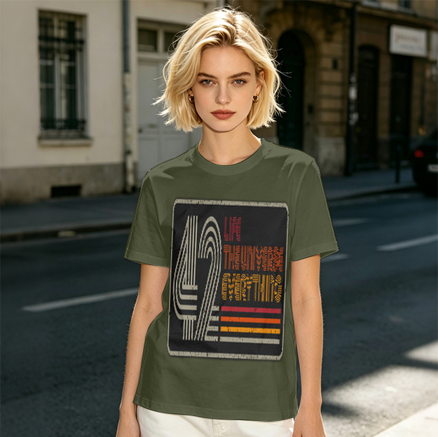 42 Life The Universe Everything Retro Graphic Olive T-Shirt