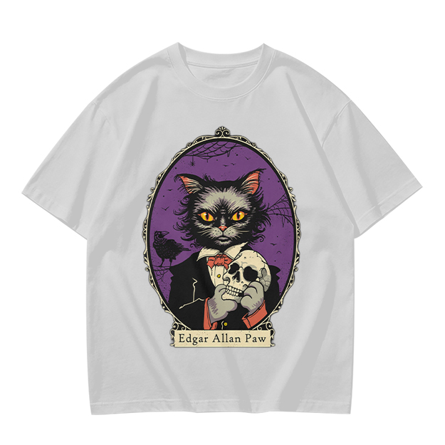 Edgar Allan Paw Cat Skull Raven Graphic Tee