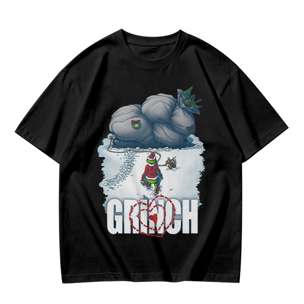 Grinch Stealing Christmas Gifts Snow Scene Graphic T-Shirt
