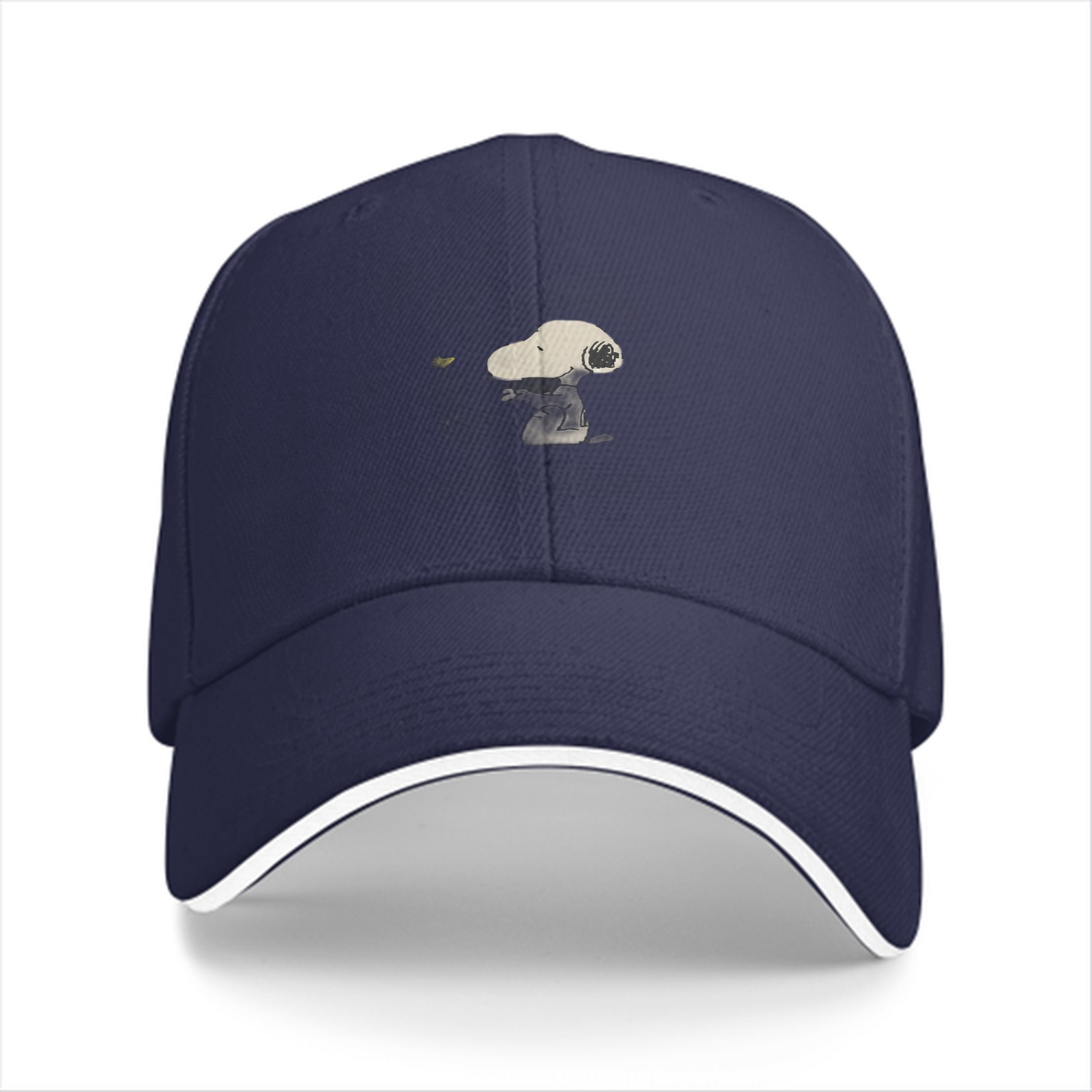 Black baseball cap with Snoopy and Woodstock graphic