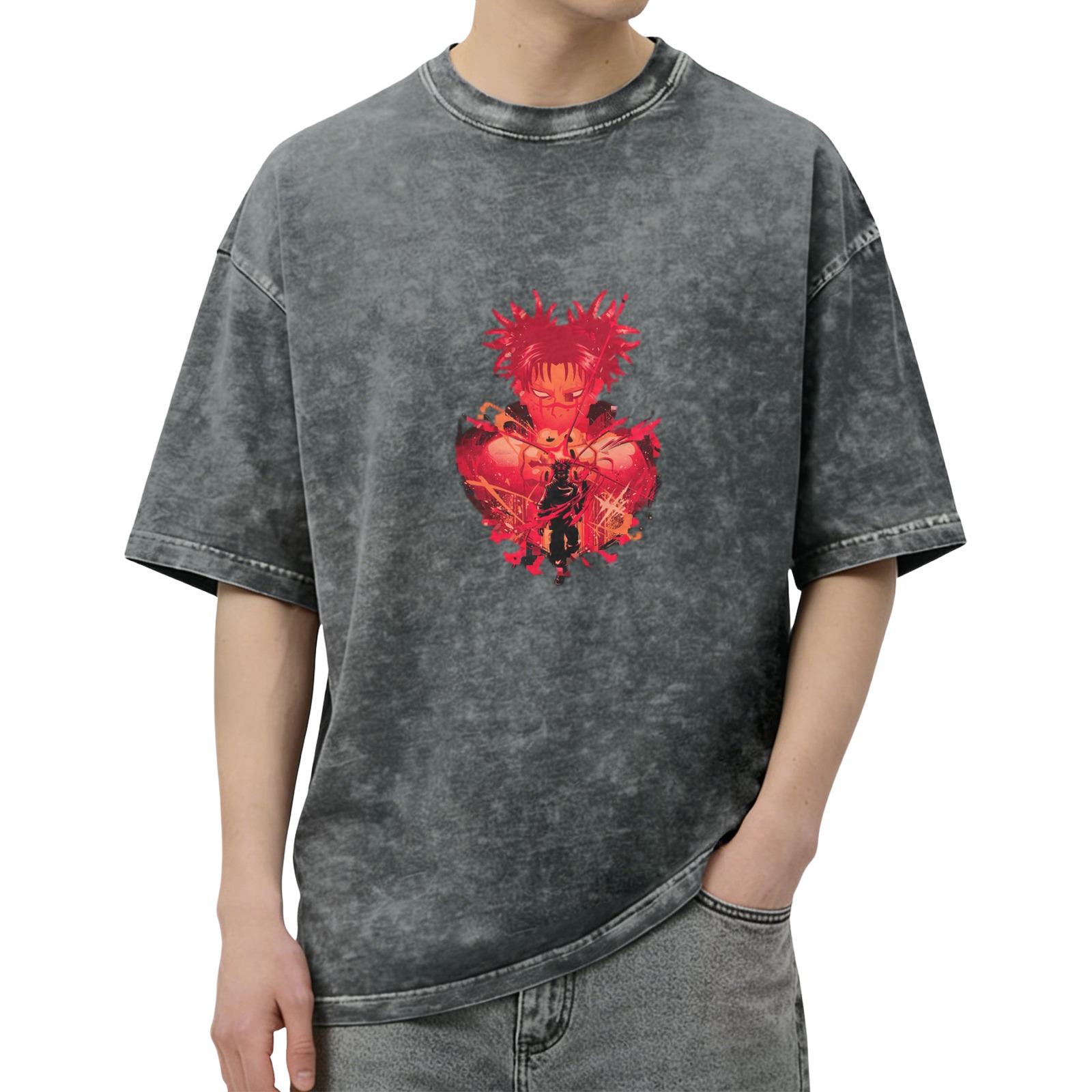 Anime Jujutsu Kaisen Character Graphic Washed T-Shirt