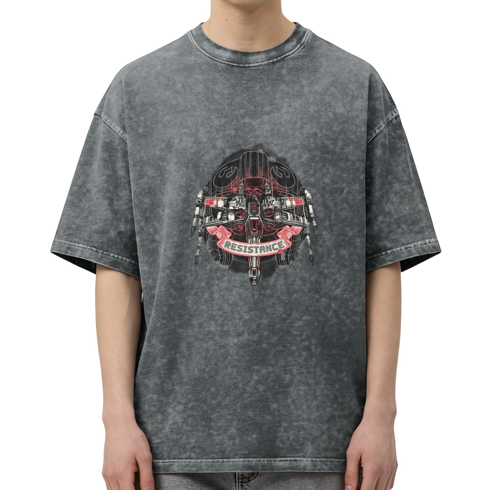 Washed Black Oversized T-Shirt With Resistance Star Wars Ship Graphic