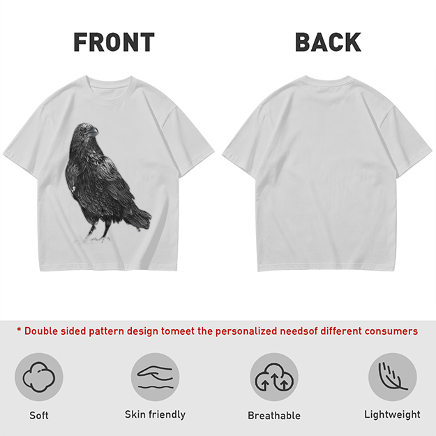 Olive Green T-Shirt With Detailed Raven Graphic Print