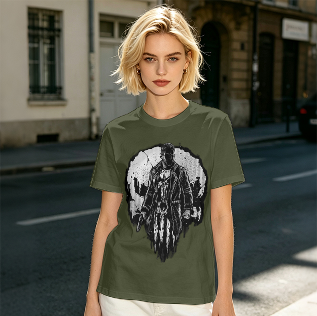 Olive T-Shirt With Punisher Skull Warrior Graphic Print