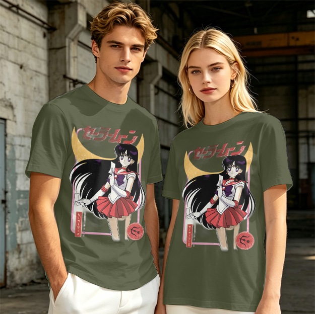 Olive T-shirt with Sailor Mars Anime Graphic Print
