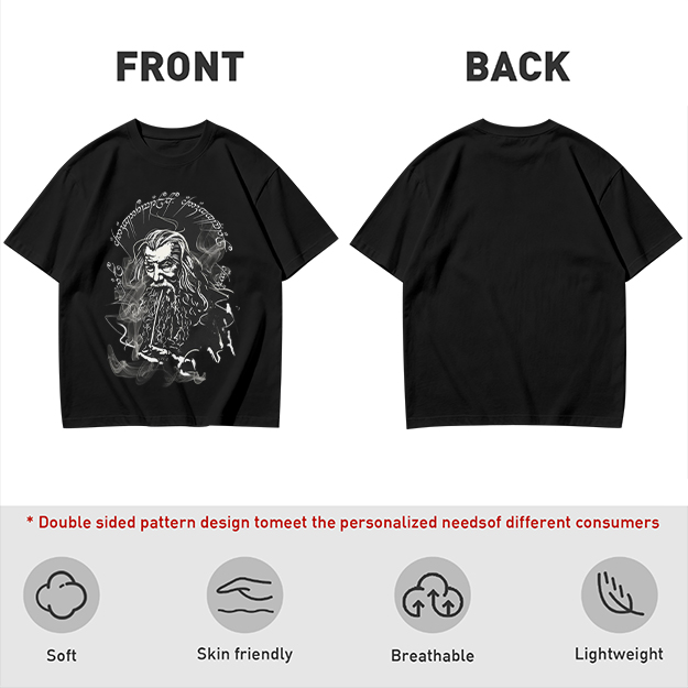Olive T-Shirt with Wizard Smoking Pipe Fantasy Art Print