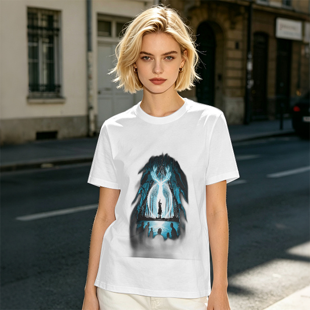Olive T-Shirt With Glowing Deer Patronus Silhouette Art Print