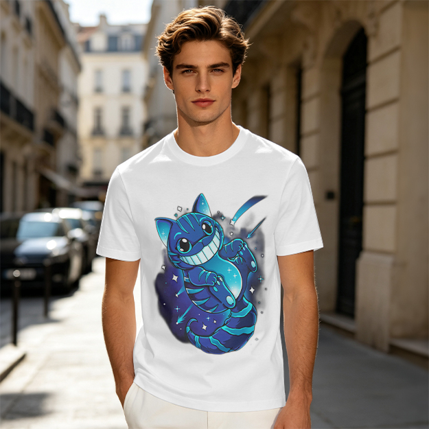 Olive T-shirt with Galaxy Cheshire Cat Graphic Print