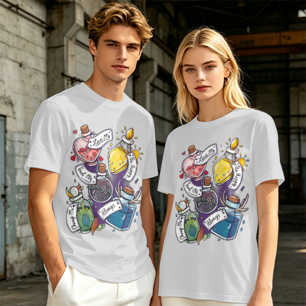 Olive T-Shirt With Magical Potion Bottles Graphic Design