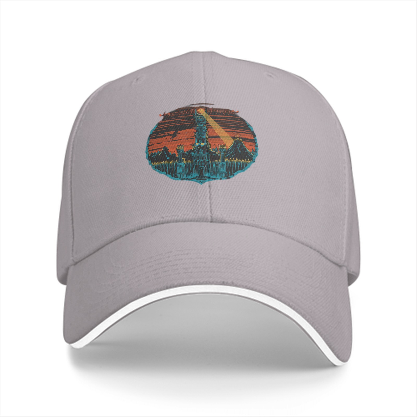 Black Baseball Cap with Fantasy Tower Landscape Graphic