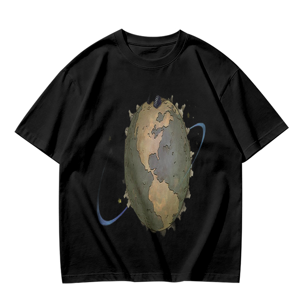 Olive Green T-Shirt With Distorted Earth Graphic Print