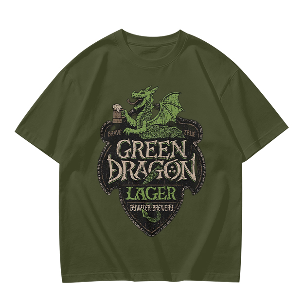 Green Dragon Lager Graphic Olive T-Shirt