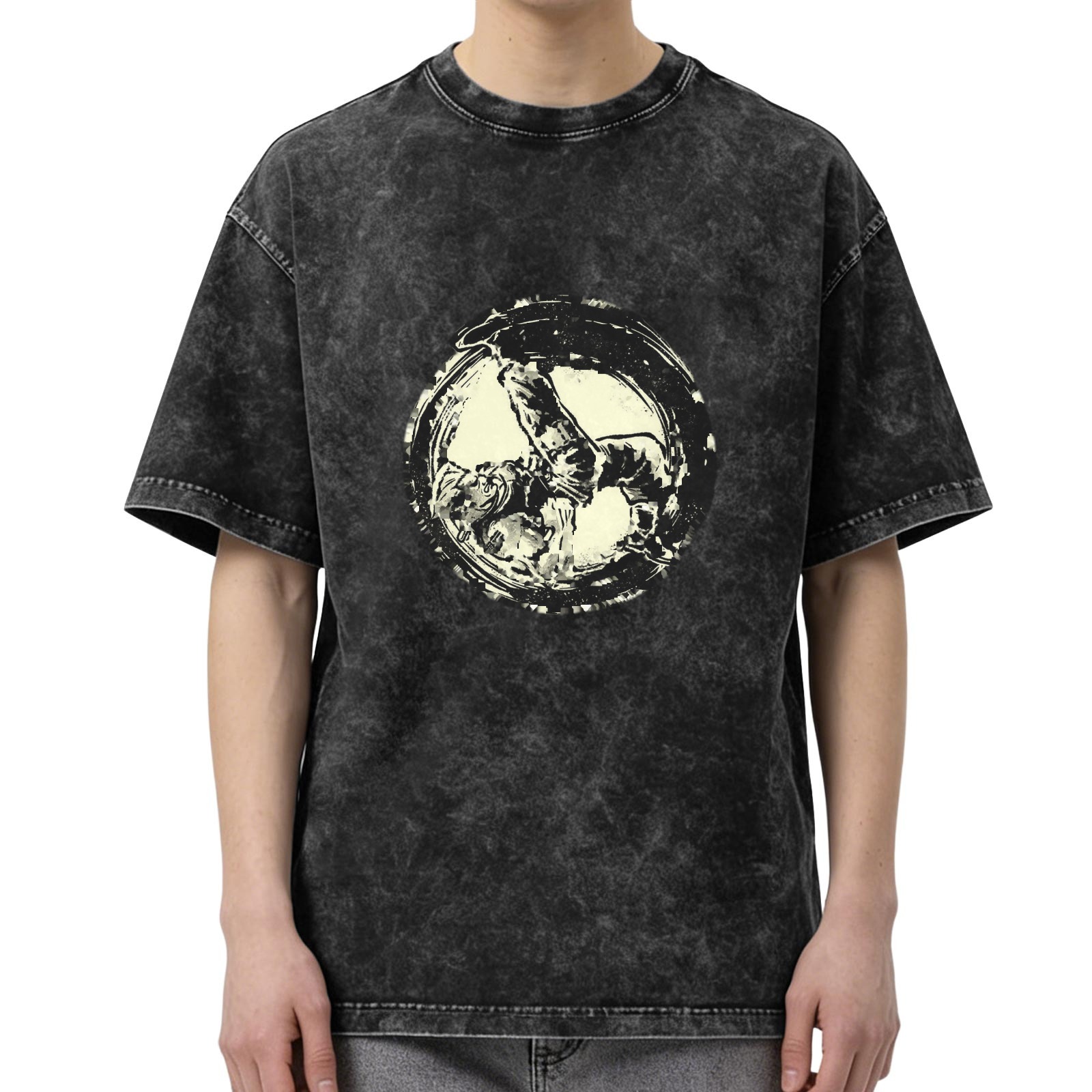 Washed Black Graphic T-Shirt With Circular Art Print