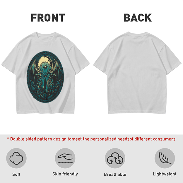 Olive Green T-Shirt with Cthulhu Monster Graphic Print