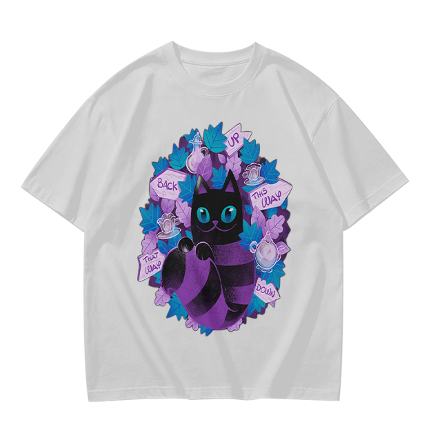 Olive T-Shirt With Whimsical Cheshire Cat Wonderland Art