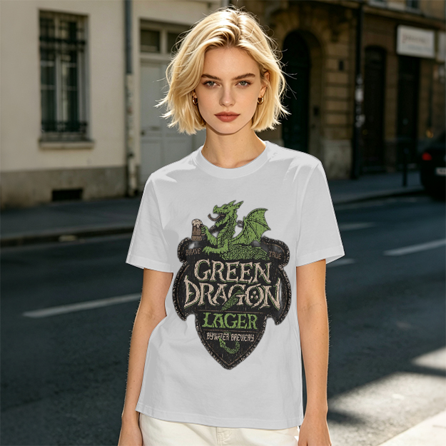 Green Dragon Lager Graphic Olive T-Shirt