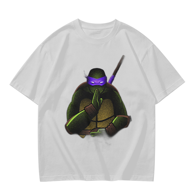 Olive Green T-Shirt Featuring Purple Masked Ninja Turtle Graphic