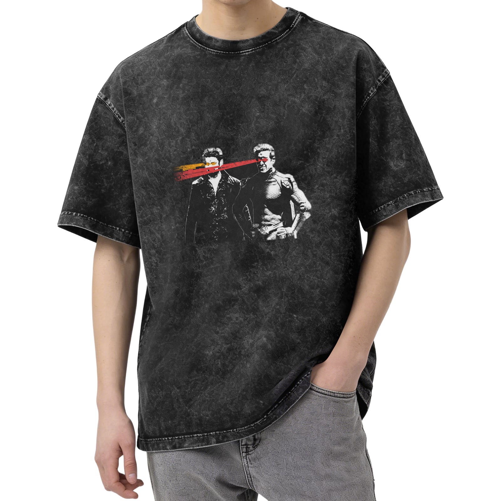 Oversized acid wash t-shirt with retro sci-fi character graphic print