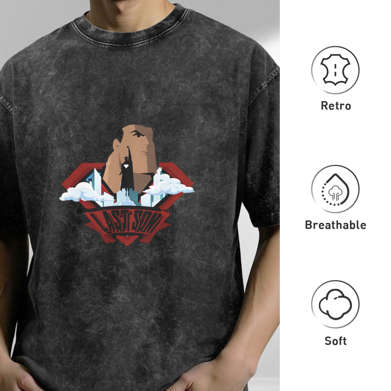 Washed Black Superman Last Son Graphic T-Shirt