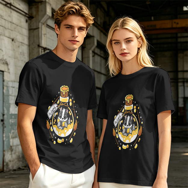 Olive T-Shirt With Cute Badger In Potion Bottle Graphic