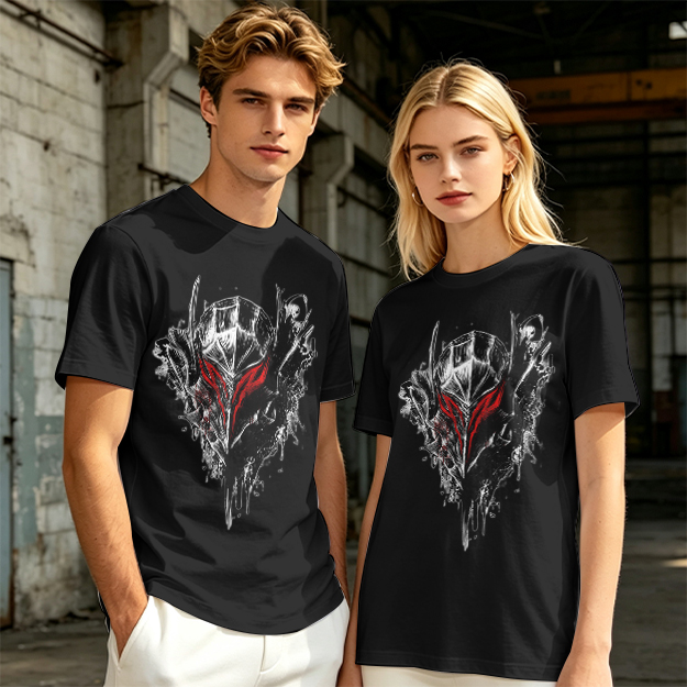 Olive T-Shirt With Dark Fantasy Knight Helmet Graphic