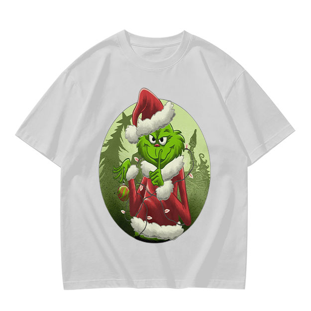 Olive Green T-Shirt Featuring The Grinch In Santa Costume
