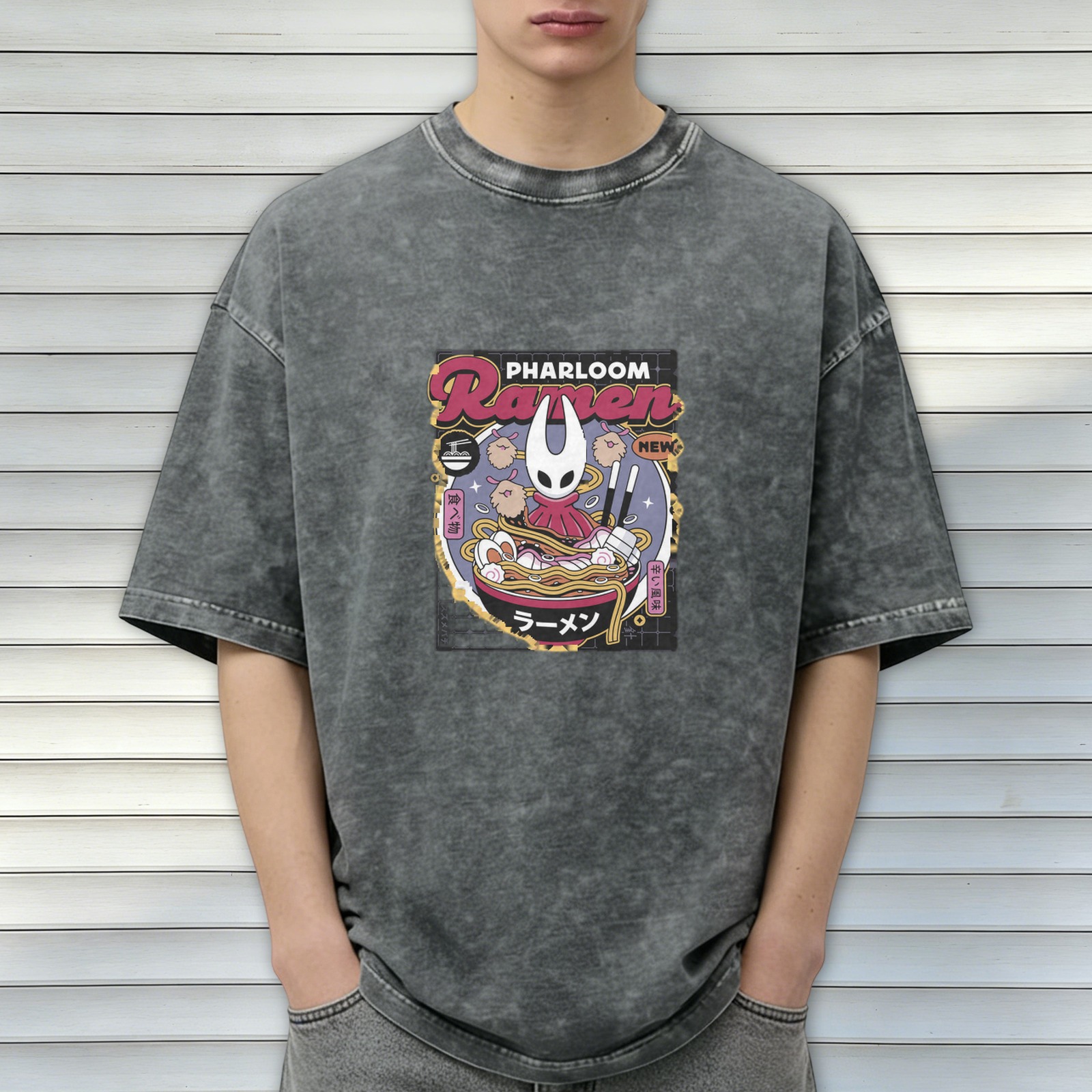 Oversized Acid Wash T-Shirt With Pharloom Ramen Graphic
