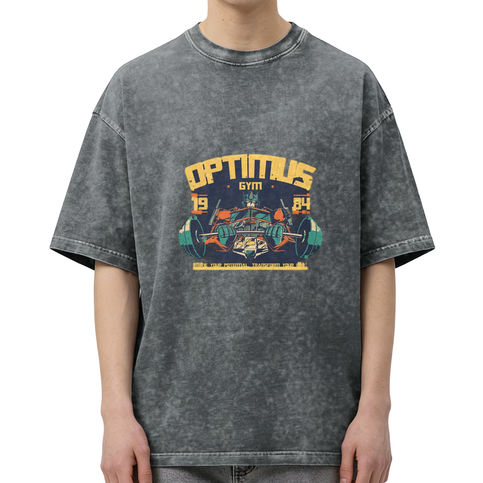 Optimus Gym 1984 Graphic Print Vintage Wash T-Shirt