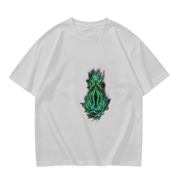 Olive Green T-Shirt With Glowing Cthulhu Monster Print