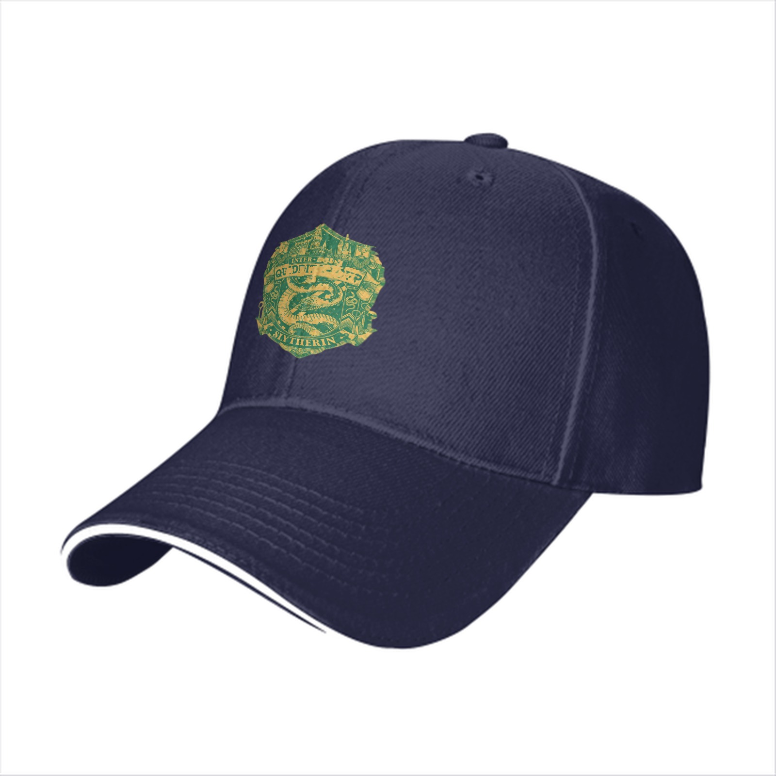 Black baseball cap with Slytherin Quidditch crest design