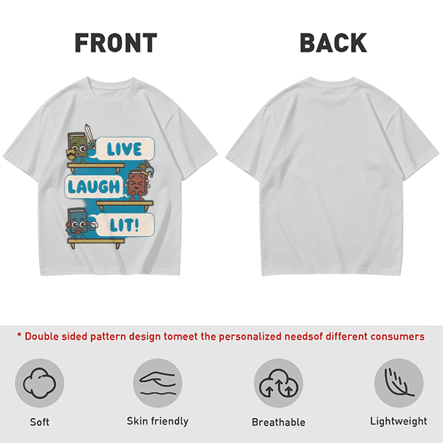 Olive T-Shirt With Cartoon Books 'Live Laugh Lit' Graphic