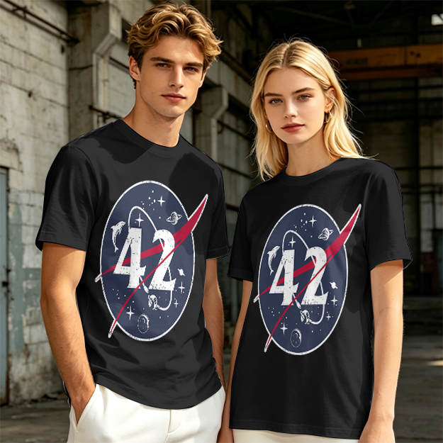 Olive Green Space Themed T-Shirt With Number 42 Graphic